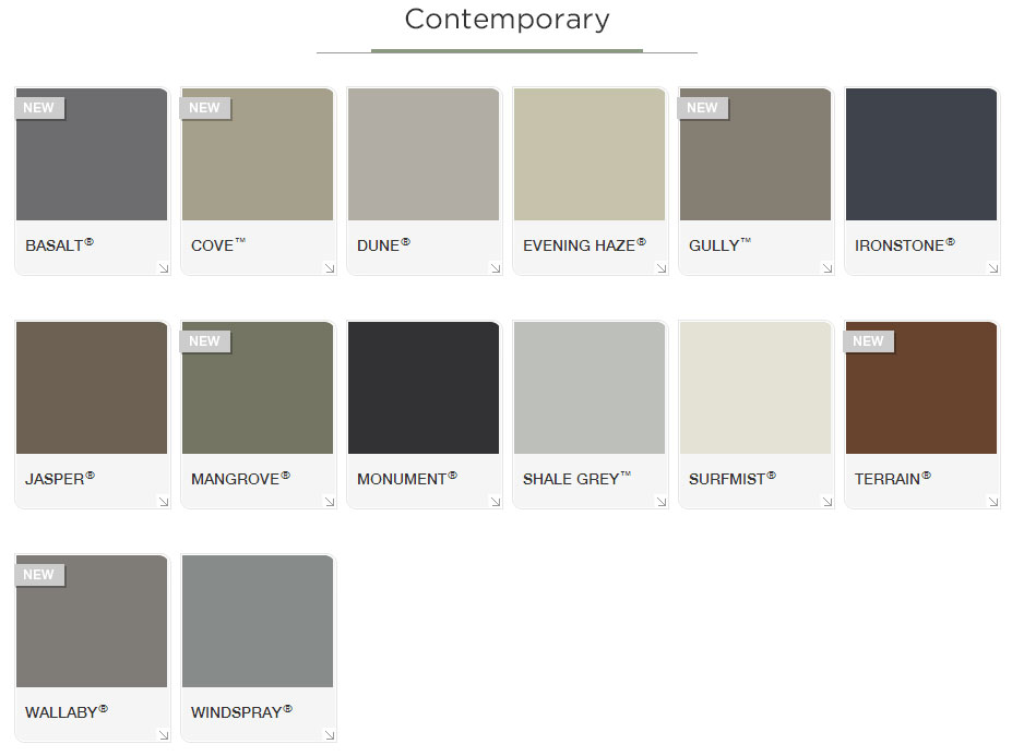 Contemporary colorbond range